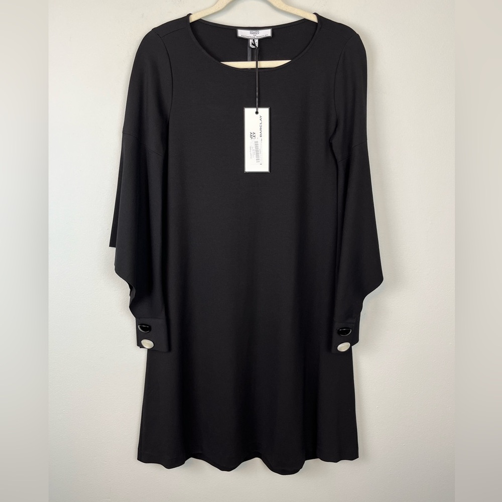 NWT Hilary Radley for Katherine Barclay Artsy Sleeve Knit Black Dress S Shift